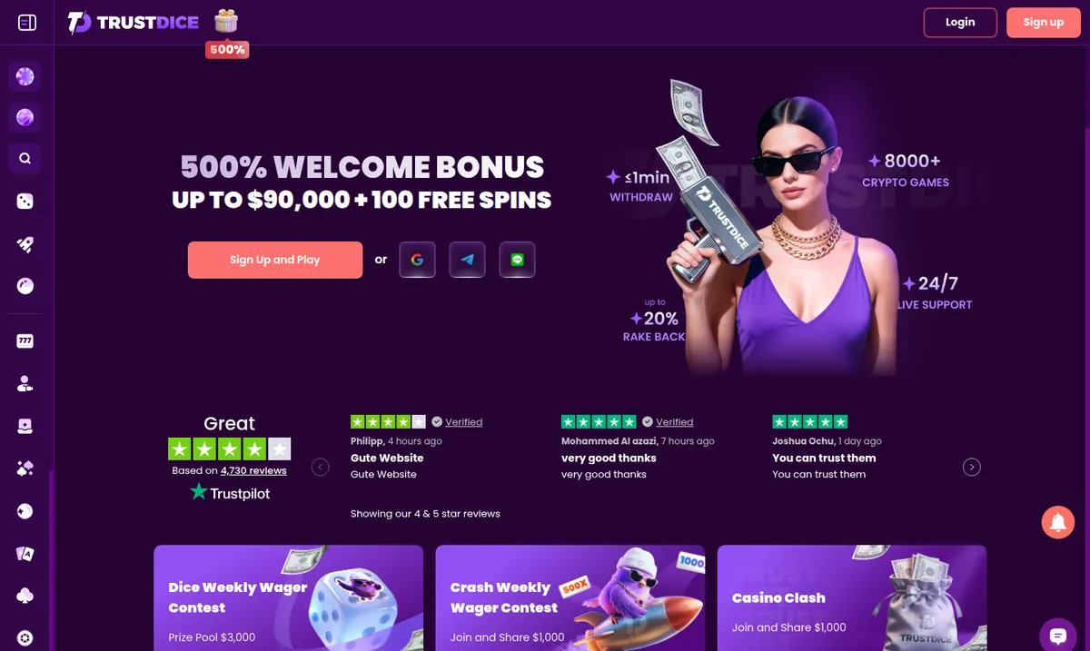 The TrustDice home page